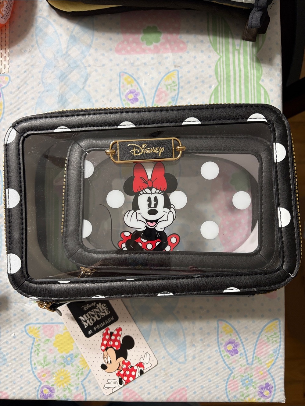 Disney Minnie Mouse 2 piece Polka Dot Clear Cosmetic Pouch - Black, White & Red - Picture 1 of 2